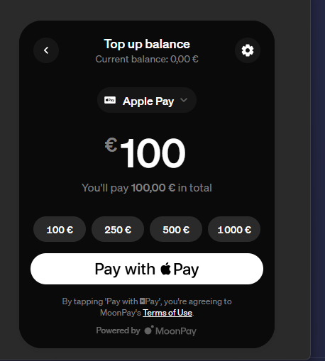 MoonPay Balance Top up